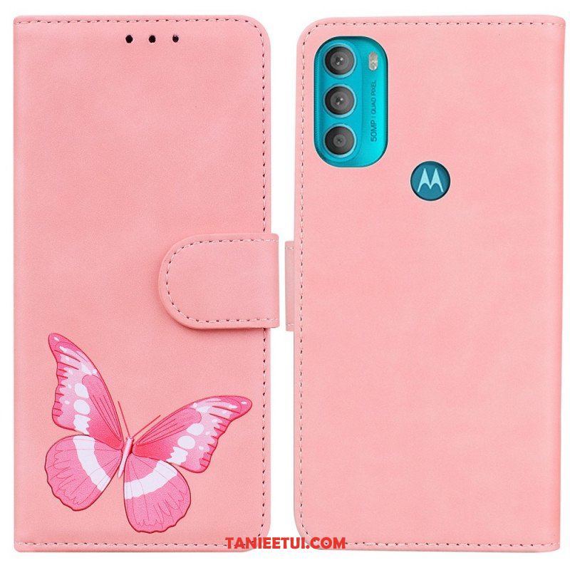 Etui Folio do Moto G71 5G Motyl Dotykający Skóry