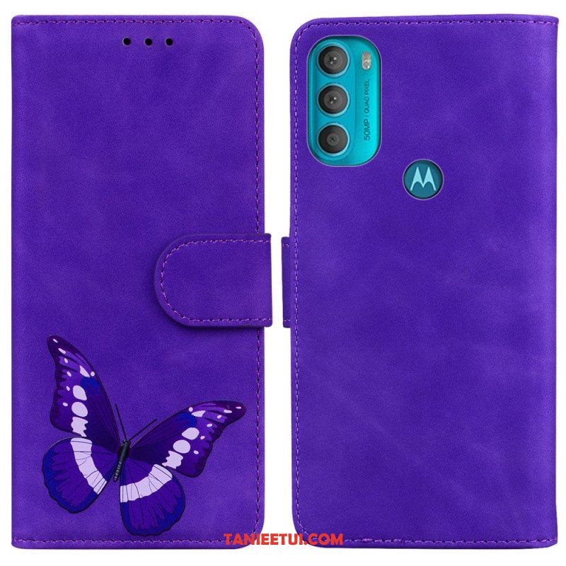 Etui Folio do Moto G71 5G Motyl Dotykający Skóry