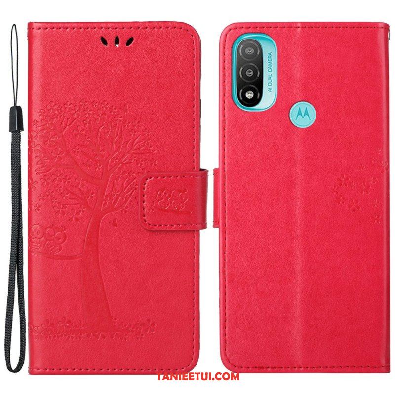 Etui Folio do Moto G71 5G z Łańcuch Drzewo Stringów I Sowy