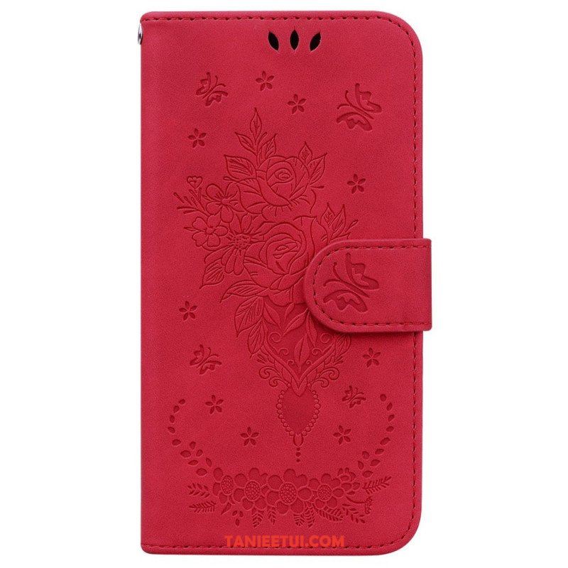 Etui Folio do OnePlus 10 Pro 5G z Łańcuch Wiązane Róże I Motyle