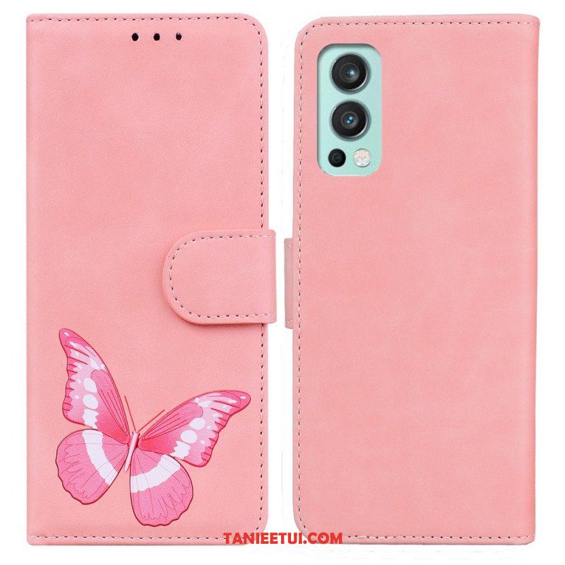 Etui Folio do OnePlus Nord 2 5G Motyl Dotykający Skóry