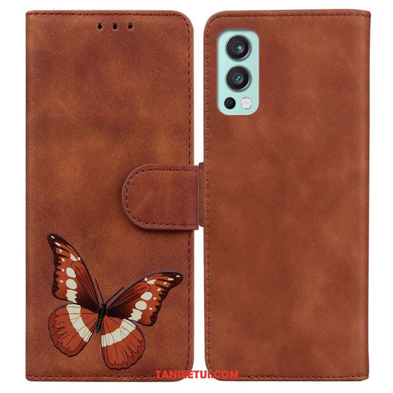 Etui Folio do OnePlus Nord 2 5G Motyl Dotykający Skóry