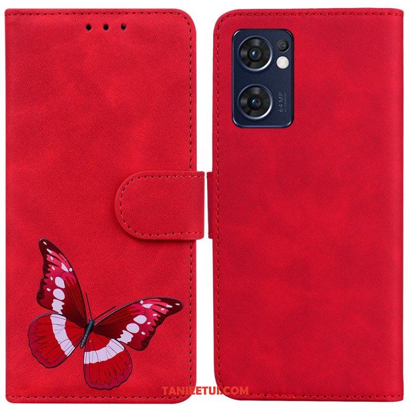 Etui Folio do Oppo Find X5 Lite Motyl Dotykający Skóry