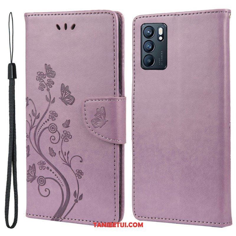 Etui Folio do Oppo Reno 6 5G Motyle I Kwiaty