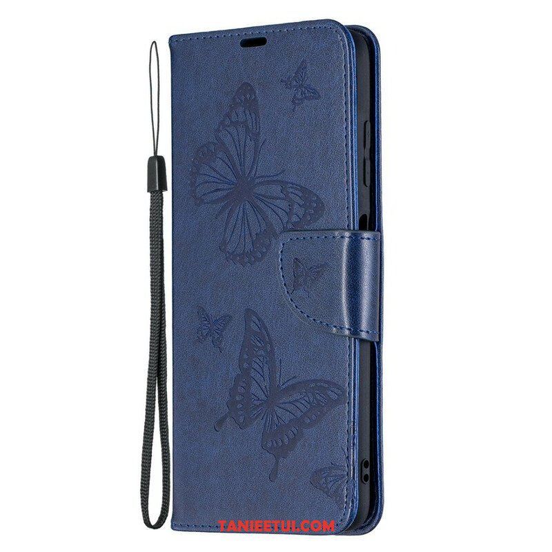 Etui Folio do Poco X3 / X3 Pro / X3 NFC z Łańcuch Paski Z Nadrukiem Motyli