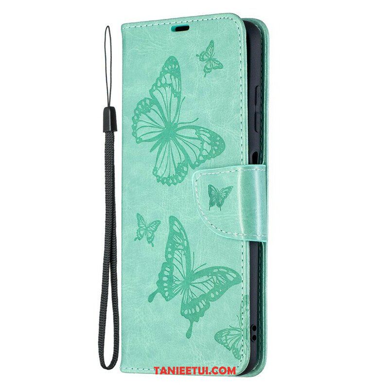 Etui Folio do Poco X3 / X3 Pro / X3 NFC z Łańcuch Paski Z Nadrukiem Motyli