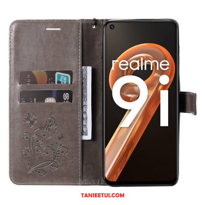 Etui Folio do Realme 9i z Łańcuch Gigantyczny Motyl Z Paskami