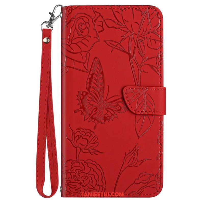 Etui Folio do Samsung Galaxy A13 Motyl Ze Smyczą