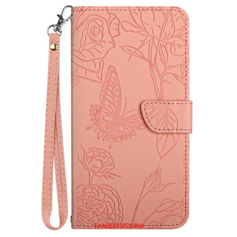 Etui Folio do Samsung Galaxy A13 Motyl Ze Smyczą