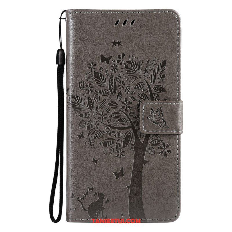 Etui Folio do Samsung Galaxy M12 / A12 z Łańcuch Drzewo I Pasiasty Kot