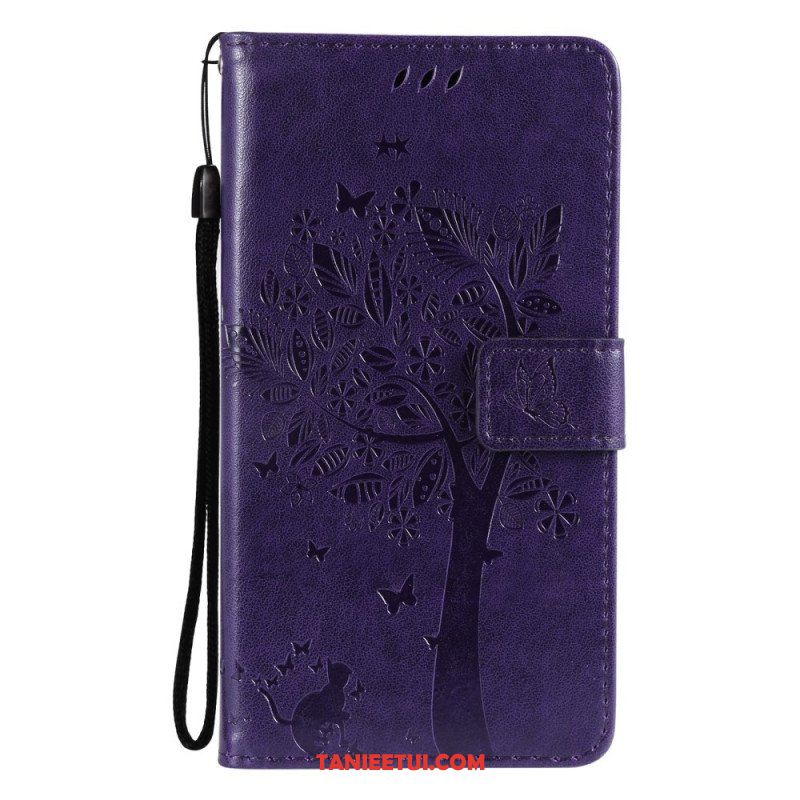 Etui Folio do Samsung Galaxy M12 / A12 z Łańcuch Drzewo I Pasiasty Kot