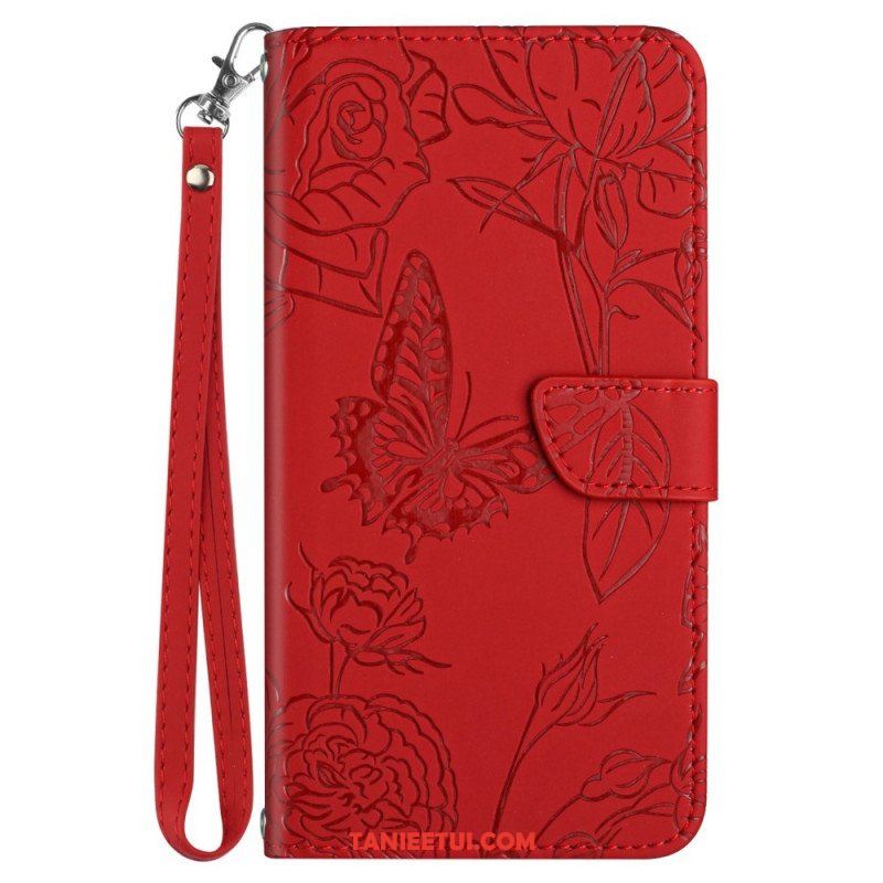 Etui Folio do Samsung Galaxy M23 5G Dyskretne Motyle I Smycz