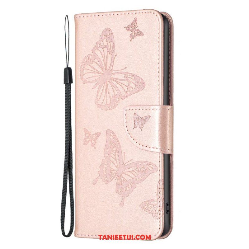 Etui Folio do Samsung Galaxy M23 5G z Łańcuch Paski Z Nadrukiem Motyli