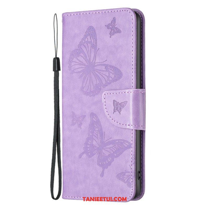 Etui Folio do Samsung Galaxy M23 5G z Łańcuch Paski Z Nadrukiem Motyli