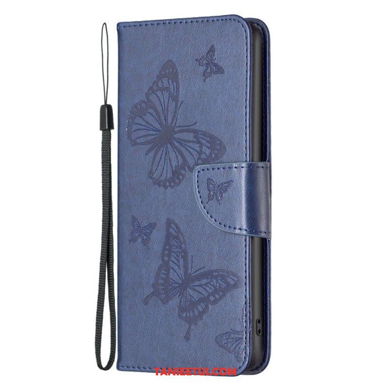 Etui Folio do Samsung Galaxy M23 5G z Łańcuch Paski Z Nadrukiem Motyli