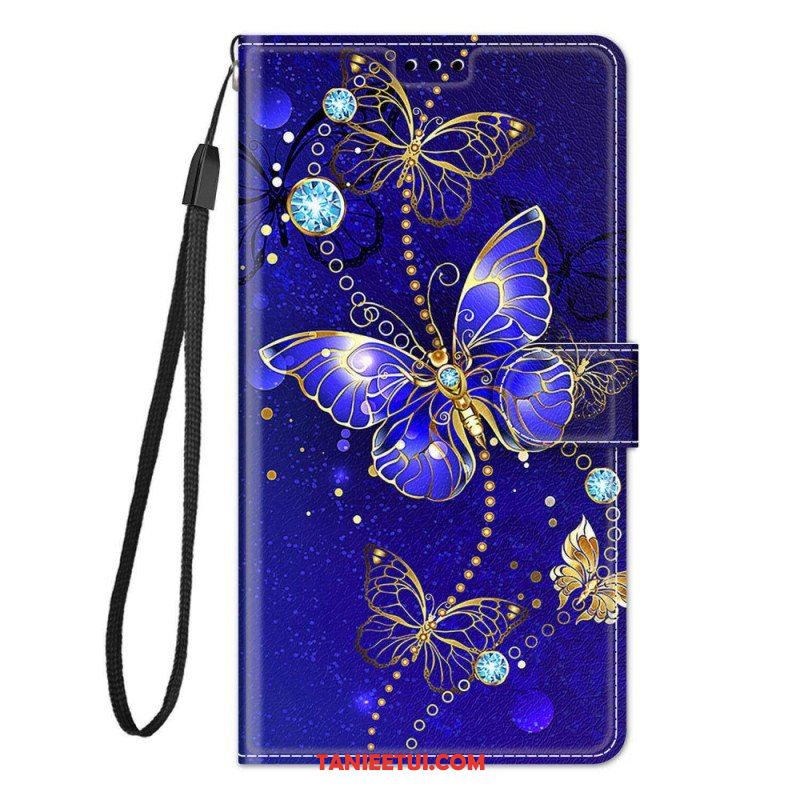 Etui Folio do Samsung Galaxy M23 5G z Łańcuch Wachlarz Motyli Na Pasku