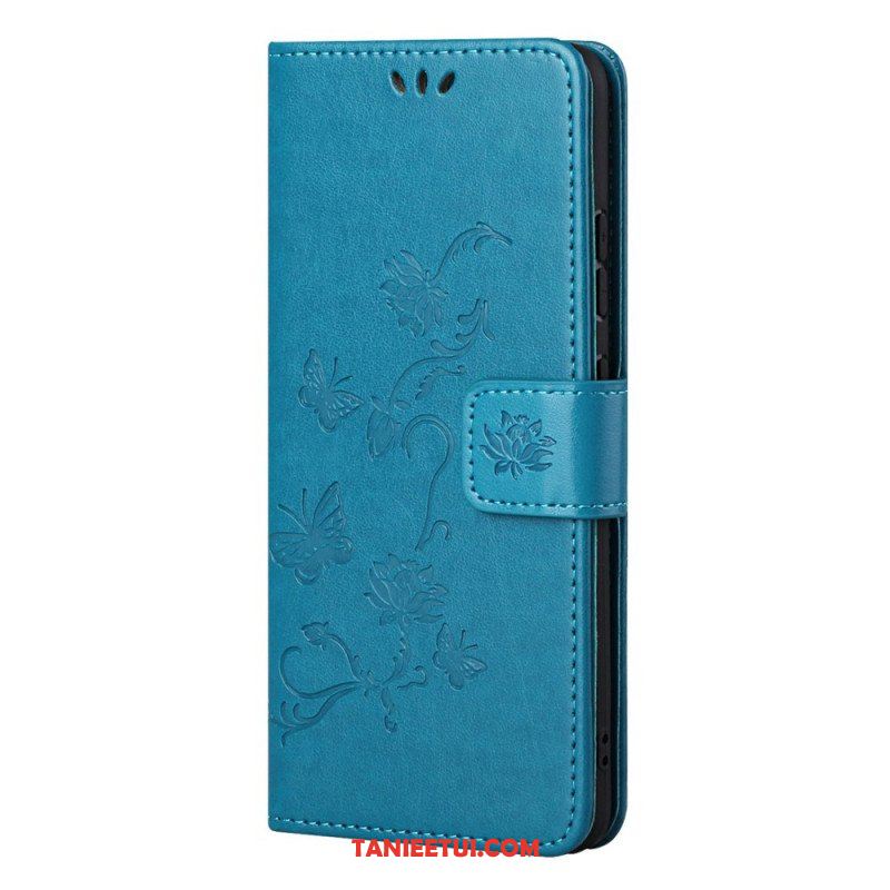 Etui Folio do Samsung Galaxy M52 5G z Łańcuch Pasek W Motyle I Kwiaty