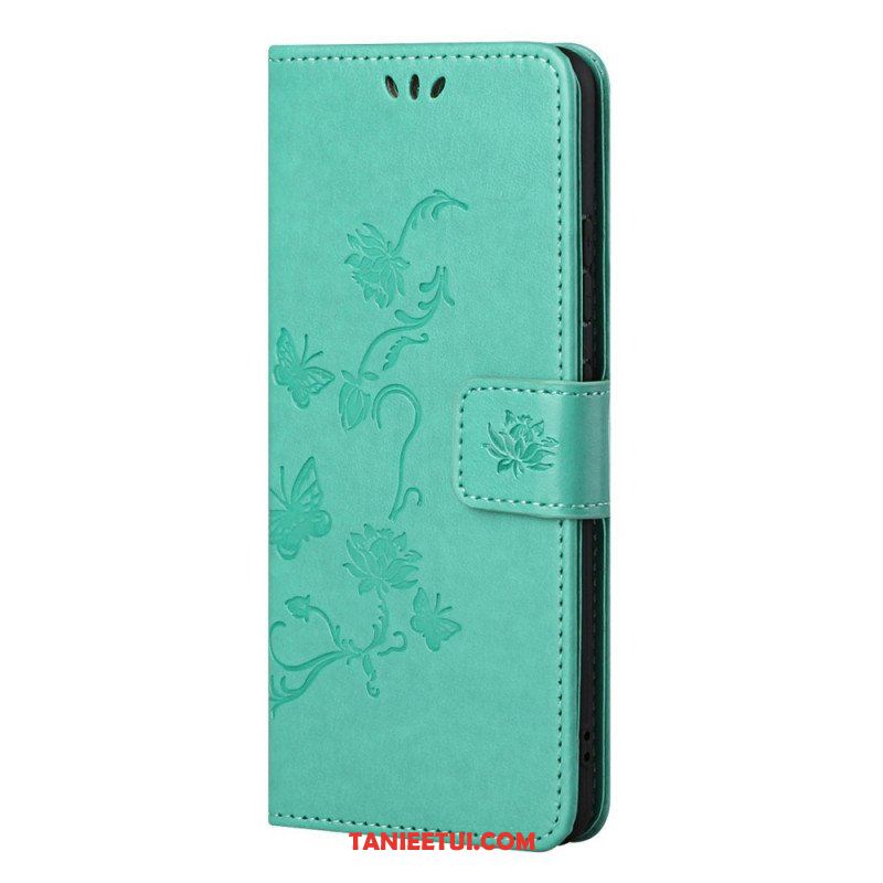 Etui Folio do Samsung Galaxy M52 5G z Łańcuch Pasek W Motyle I Kwiaty