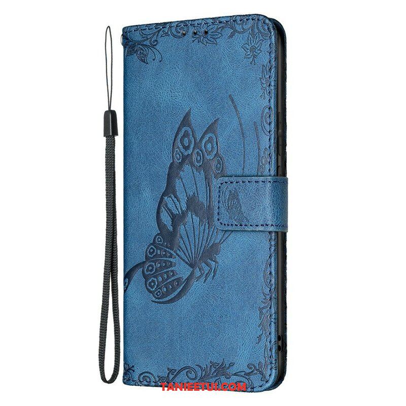 Etui Folio do Samsung Galaxy S21 FE z Łańcuch Barokowy Motyl Z Paskami