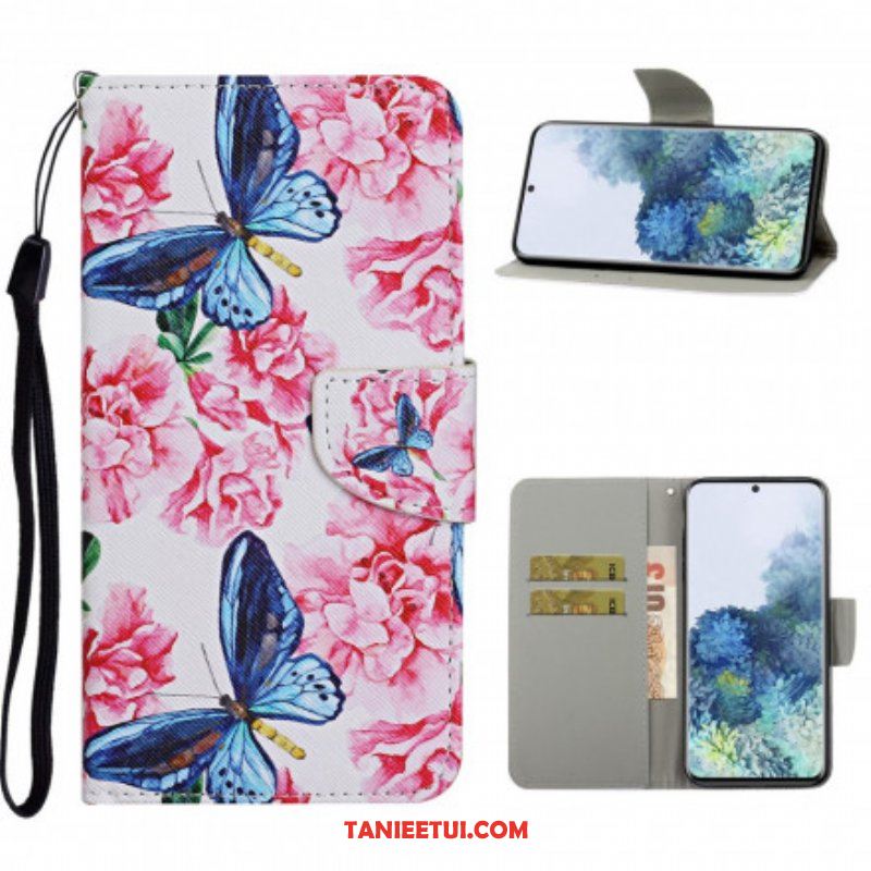 Etui Folio do Samsung Galaxy S21 Ultra 5G Smycz W Kwiaty Motyle