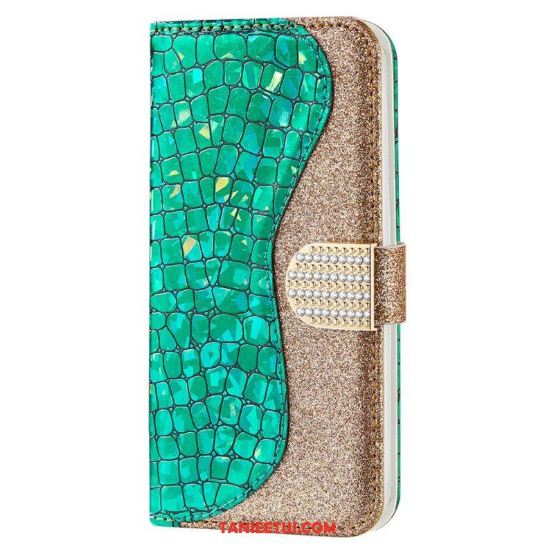 Etui Folio do Samsung Galaxy S22 5G Krokodyle Diamenty