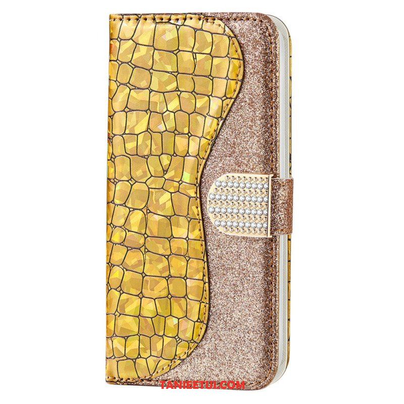 Etui Folio do Samsung Galaxy S22 5G Krokodyle Diamenty