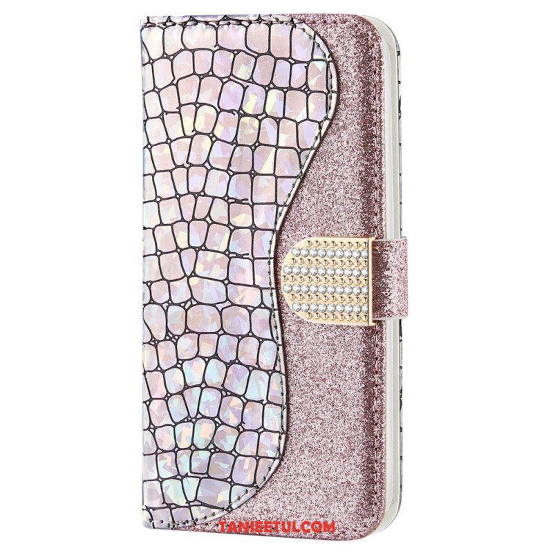 Etui Folio do Samsung Galaxy S22 5G Krokodyle Diamenty