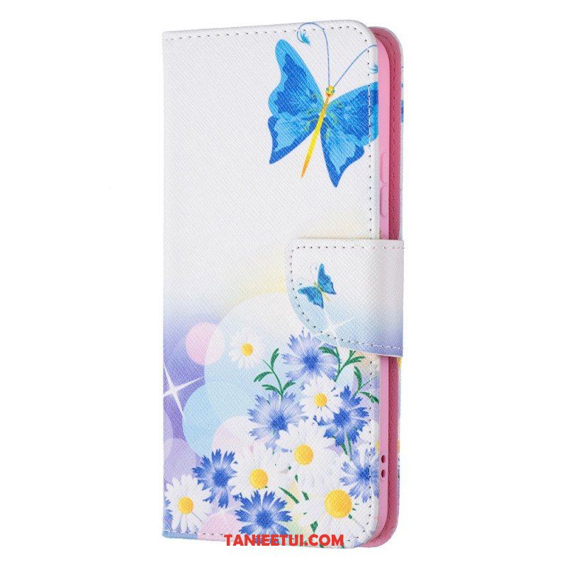 Etui Folio do Samsung Galaxy S22 Plus 5G Malowane Motyle I Kwiaty