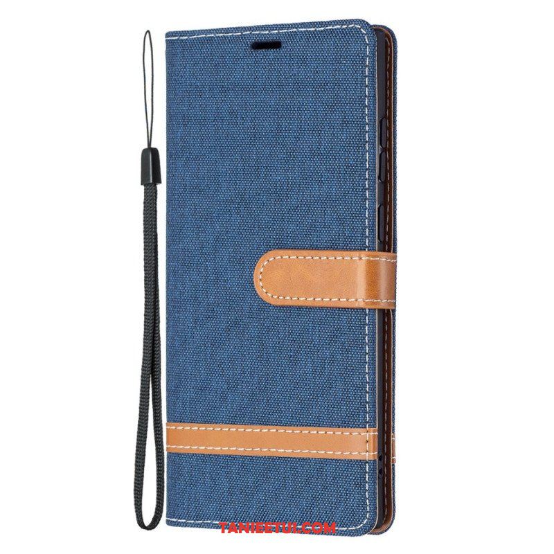 Etui Folio do Samsung Galaxy S22 Ultra 5G z Łańcuch Pasek Z Efektem Tkaniny I Skóry