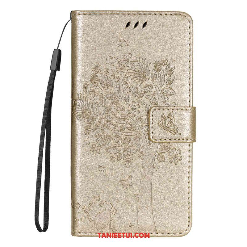 Etui Folio do Samsung Galaxy S23 5G Drapak Dla Kota Ze Smyczą