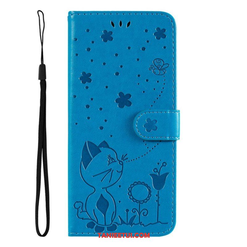 Etui Folio do Samsung Galaxy S23 5G z Łańcuch Pasiasty Kot I Pszczoły