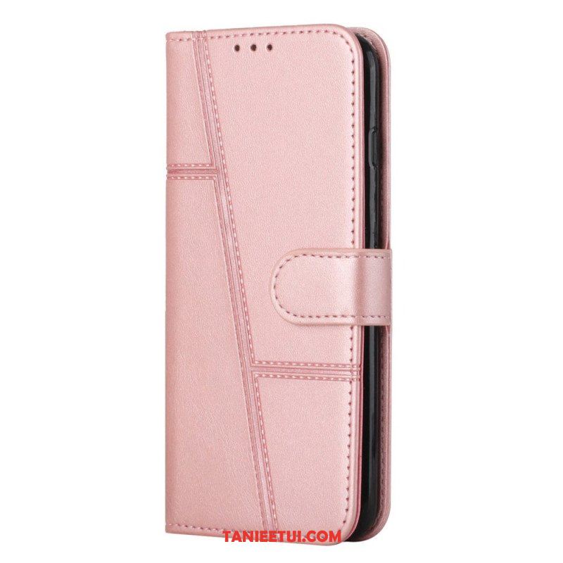 Etui Folio do Samsung Galaxy S23 5G z Łańcuch Paskowaty Geometryczny Skórzany Styl