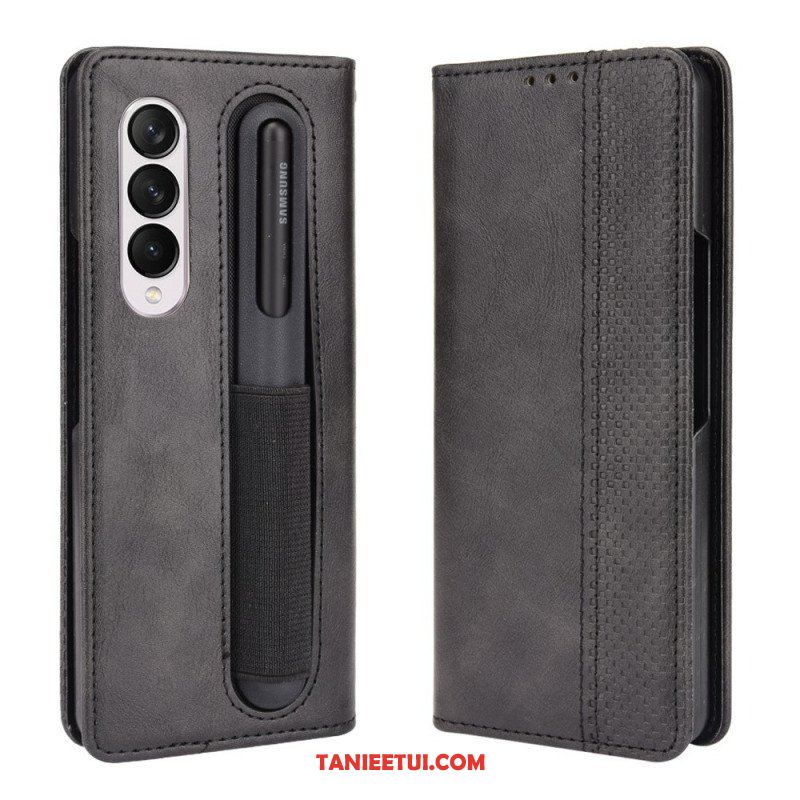 Etui Folio do Samsung Galaxy Z Fold 3 5G Stylizowany Uchwyt Na Rysik Z Efektem Skóry