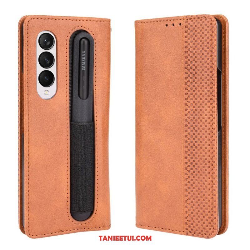 Etui Folio do Samsung Galaxy Z Fold 3 5G Stylizowany Uchwyt Na Rysik Z Efektem Skóry