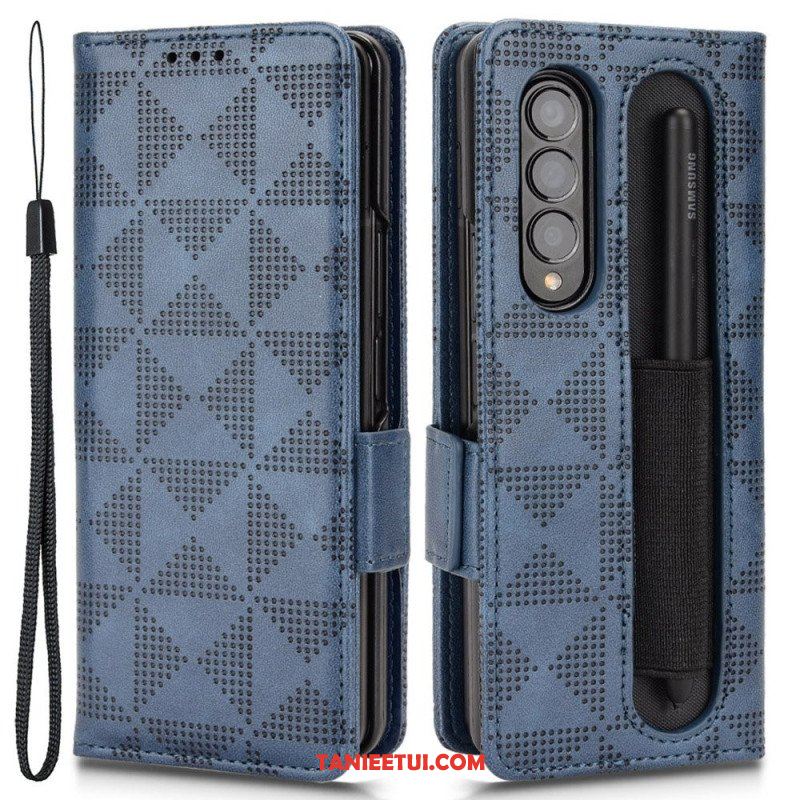 Etui Folio do Samsung Galaxy Z Fold 4 Wzór Perforowane Trójkąty Smycz