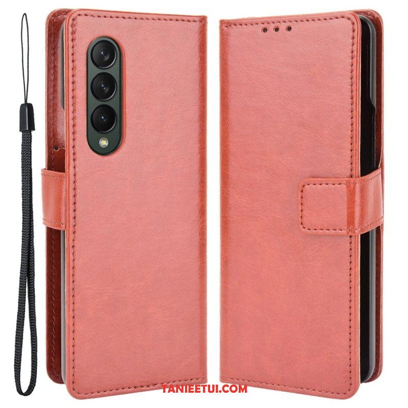 Etui Folio do Samsung Galaxy Z Fold 4 z Łańcuch Klasyczna Gładka Sztuczna Skóra Z Paskami