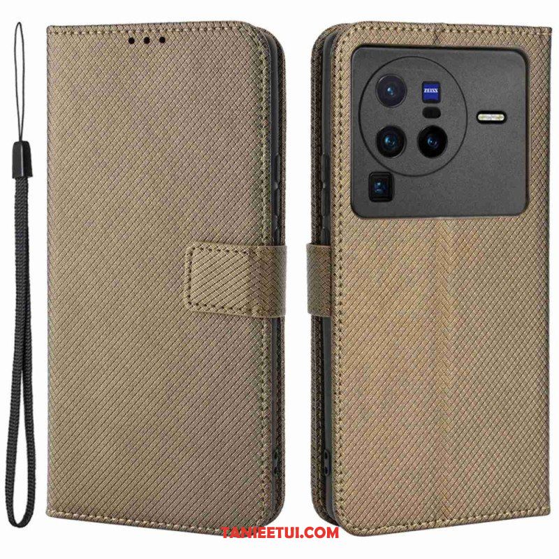 Etui Folio do Vivo X80 Pro z Łańcuch Pasek Z Włókna Węglowego