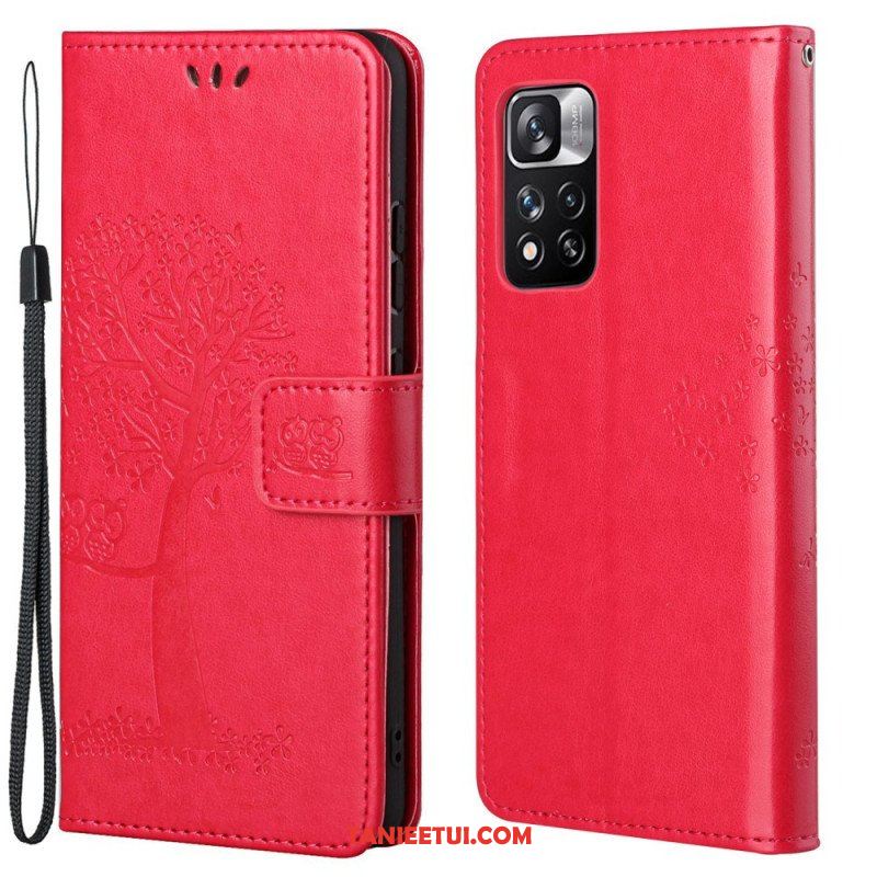 Etui Folio do Xiaomi Redmi Note 11 Pro / 11 Pro 5G z Łańcuch Drzewo Stringów I Sowy