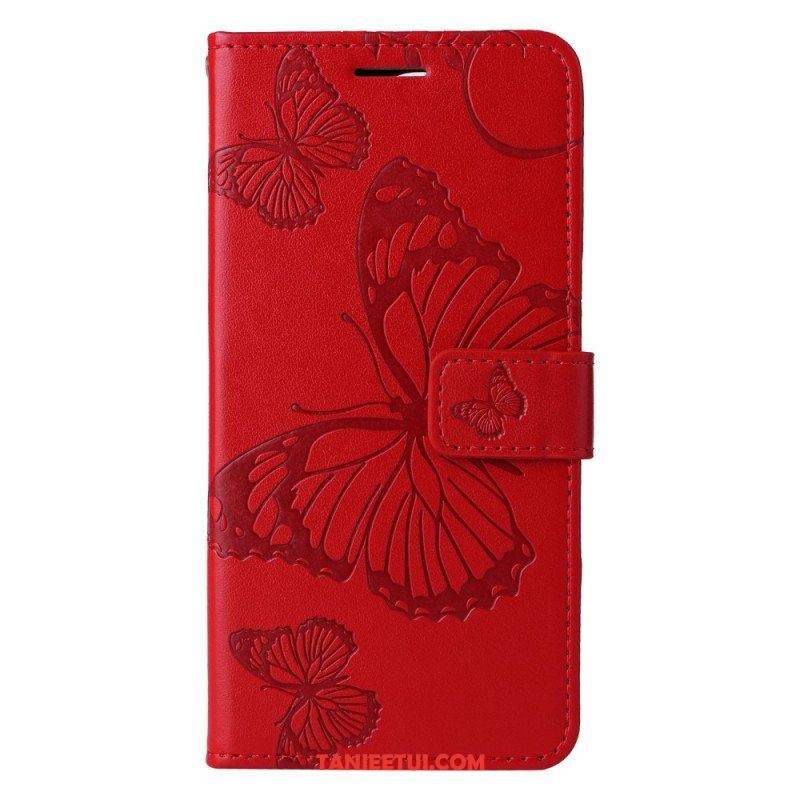 Etui Folio do Xiaomi Redmi Note 12 5G z Łańcuch Gigantyczne Motyle Paskowe