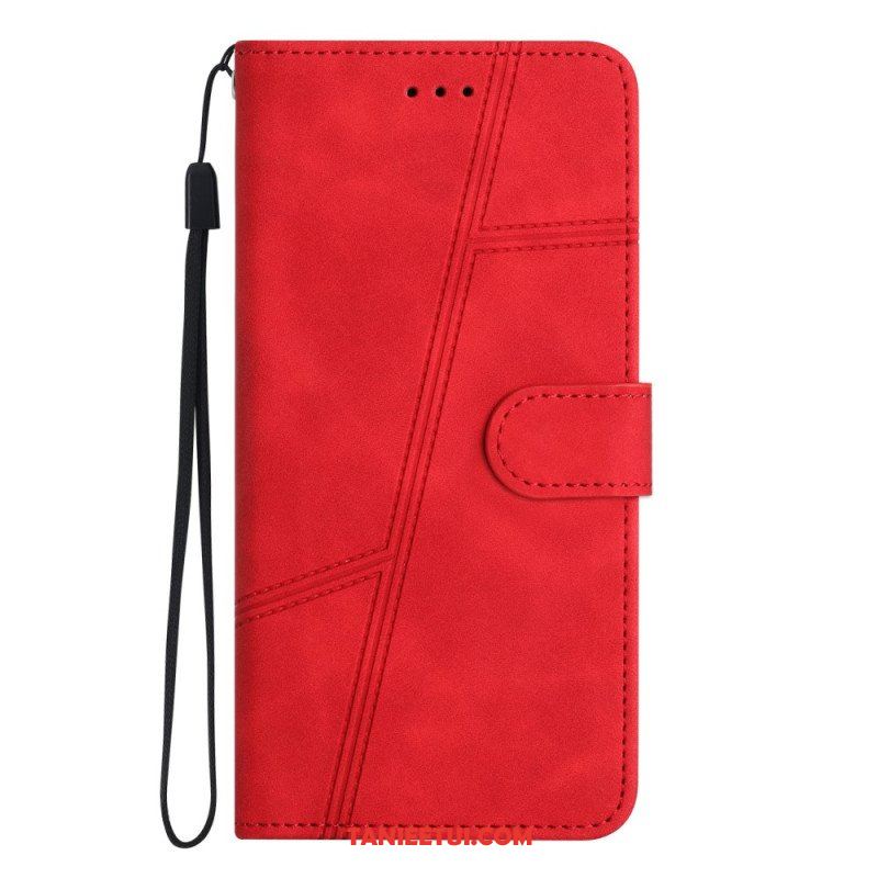 Etui Folio do Xiaomi Redmi Note 12 5G z Łańcuch Paskowaty Geometryczny Skórzany Styl