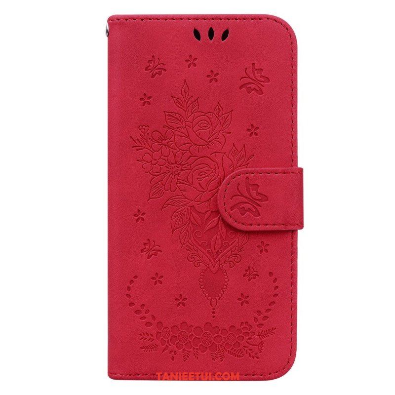 Etui Folio do Xiaomi Redmi Note 12 5G z Łańcuch Wiązane Róże I Motyle