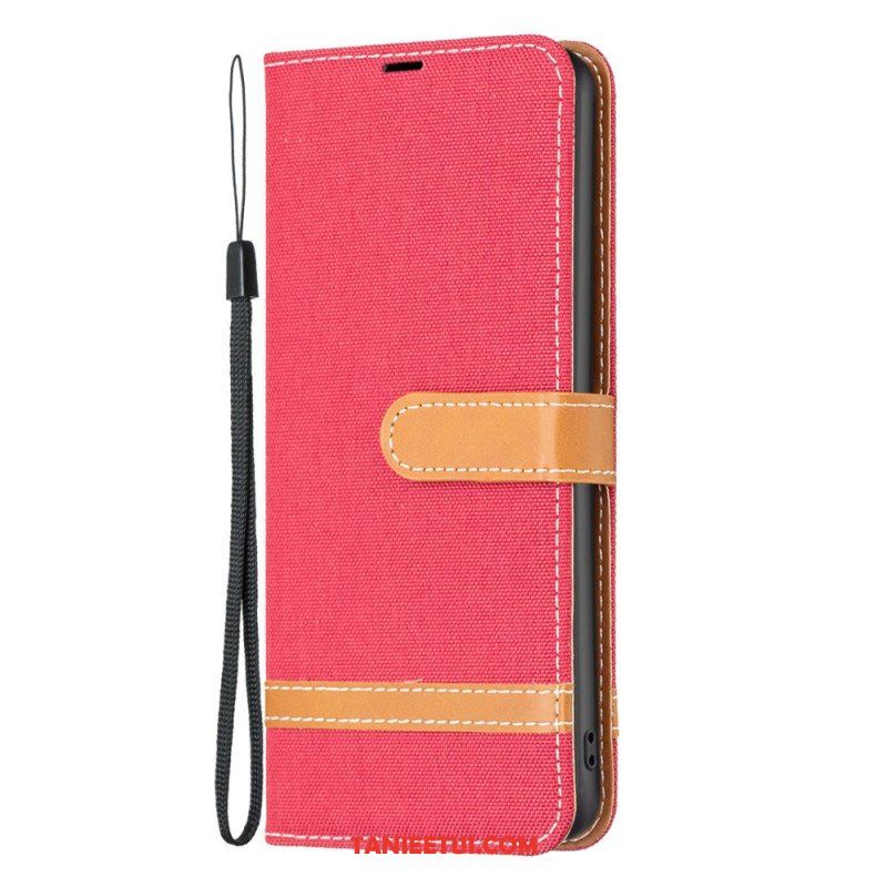 Etui Folio do Xiaomi Redmi Note 12 Pro z Łańcuch Pasek Z Efektem Tkaniny I Skóry