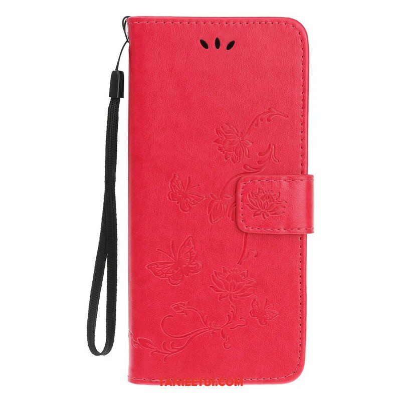 Etui Folio do iPhone 13 Mini z Łańcuch Pasek W Motyle I Kwiaty