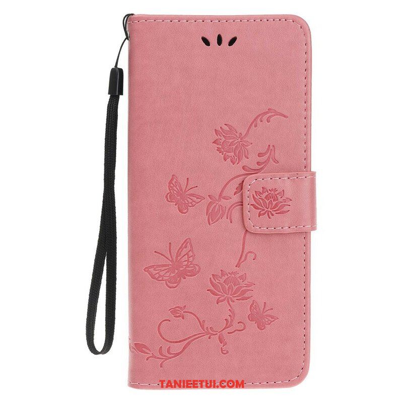 Etui Folio do iPhone 13 Mini z Łańcuch Pasek W Motyle I Kwiaty