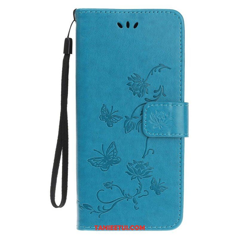 Etui Folio do iPhone 13 Mini z Łańcuch Pasek W Motyle I Kwiaty