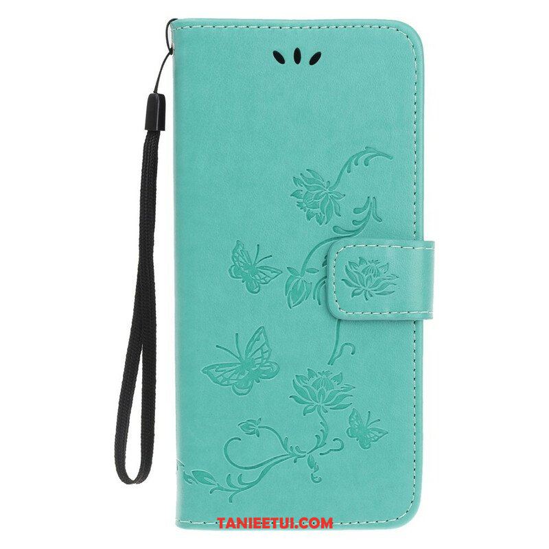 Etui Folio do iPhone 13 Mini z Łańcuch Pasek W Motyle I Kwiaty