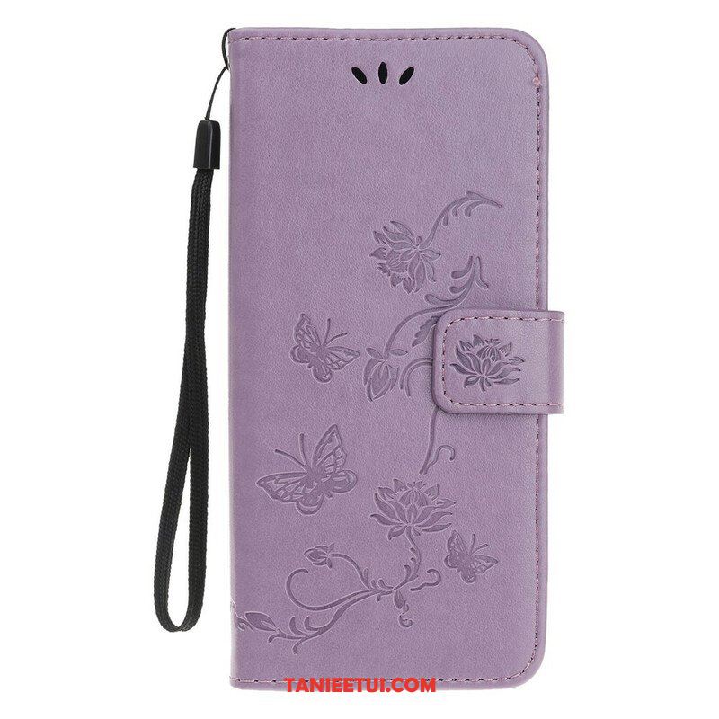 Etui Folio do iPhone 13 Mini z Łańcuch Pasek W Motyle I Kwiaty