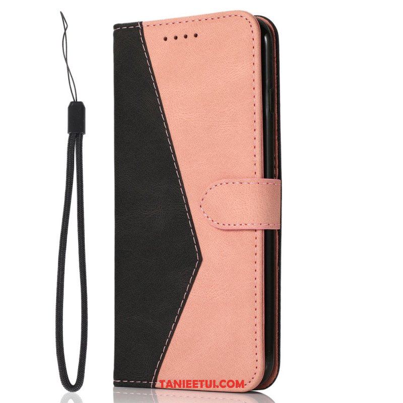 Etui Folio do iPhone 14 Dwukolorowa Skórzana Tekstura