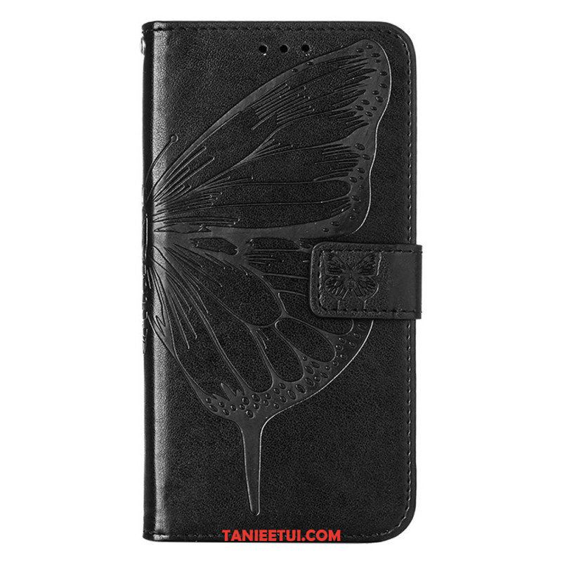 Etui Folio do iPhone 14 Pro Max z Łańcuch Barokowy Motyl Z Paskami