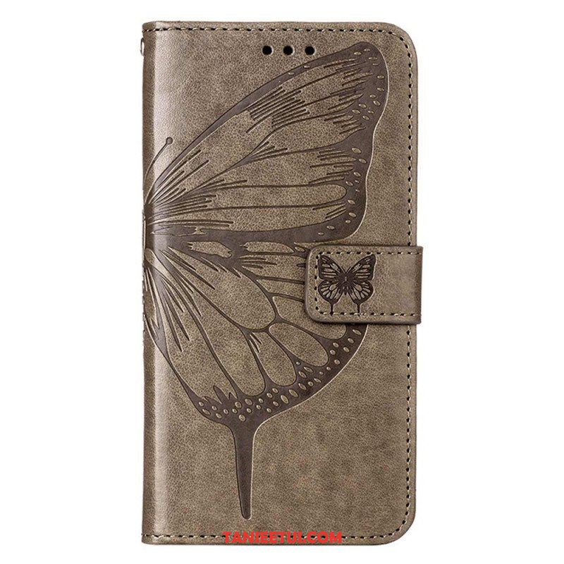 Etui Folio do iPhone 14 Pro Max z Łańcuch Barokowy Motyl Z Paskami